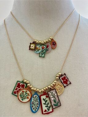Gold Multi-Color Floral Vintage Cottage Charm Necklace